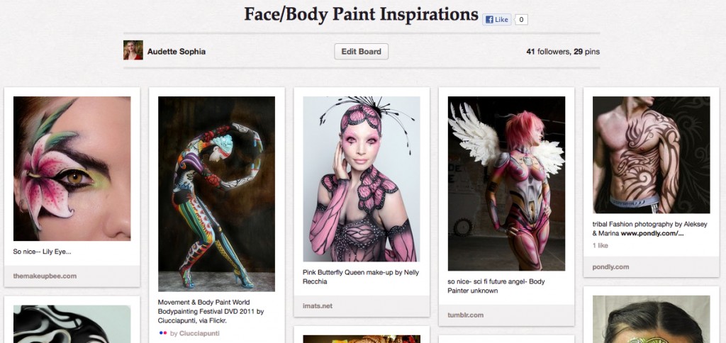 Audette Sophia pinterest board of Face Body Paintings