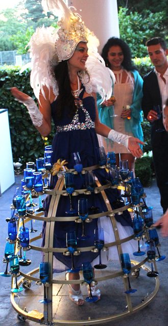 BlueMoon_bubblyskirt Blue moon hostess champagne skirt at wedding- www.catalystarts.com