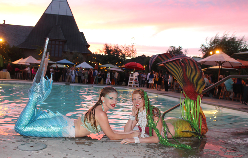 Swimming Mermaids at Coppola pool- wine country event- www.catalystarts.com