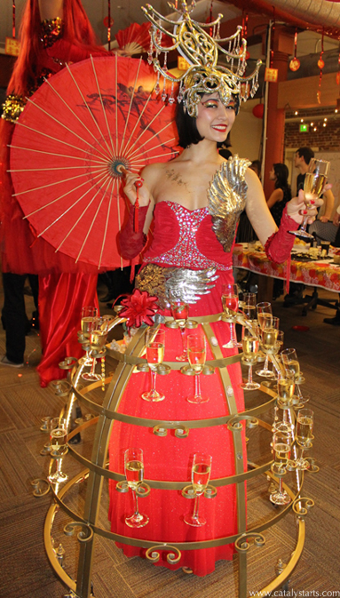 Red & gold Asian Showgirl Champagne Skirt for chinese new year party- www.catlaystarts.com
