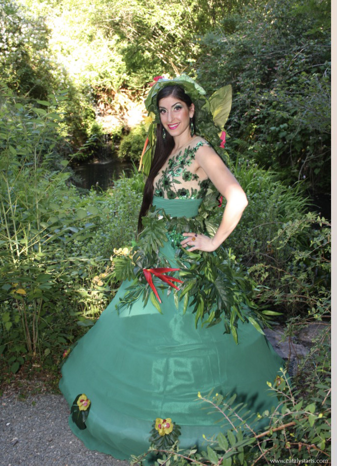 Rainforest costumed hostess at Quarry Hill Botanical Garden- by Catalyst Arts Eventertainment in California