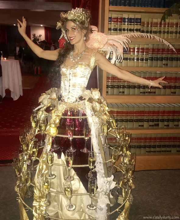 Gold Maroon Champagne Skirt by Catalyst Arts Entertainment at City Club San Francisco 