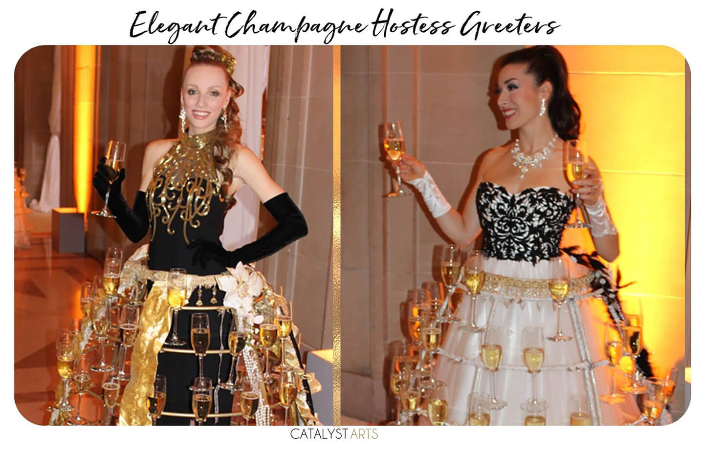 Elegant Champagne Dress Hostesses at SF City Hall Fundraising Gala - by Catalyst Arts Entertainment in San Francisco 