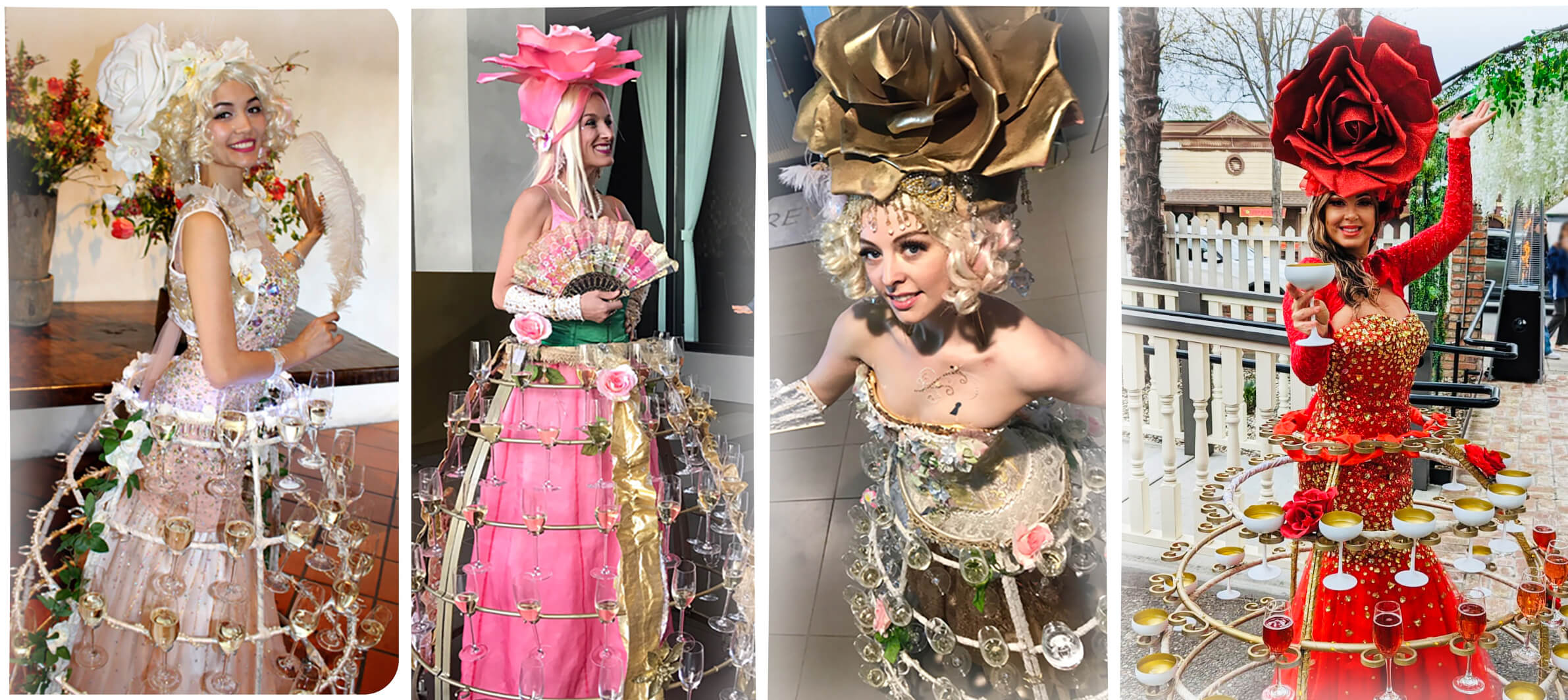 Bella Rosa Floral Champagne Dress Hostesses for Weddings by Catalyst Arts + flower champagne skirts