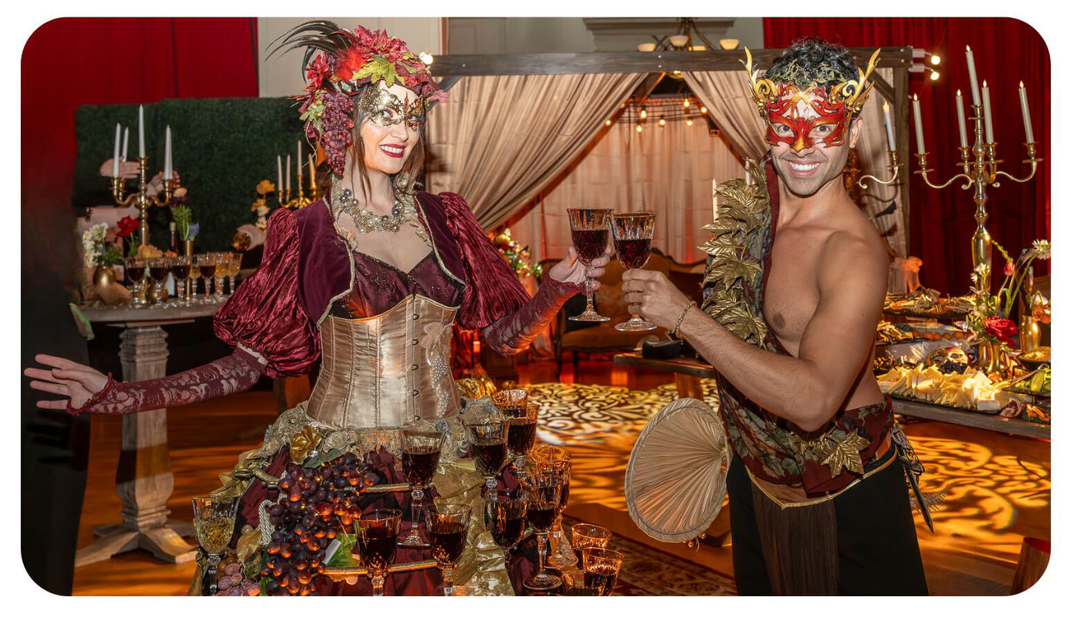 Vino Luxe Venetian Wine Festival Masquerade themed performers from Catalyst Arts- photo by Sam Khedr