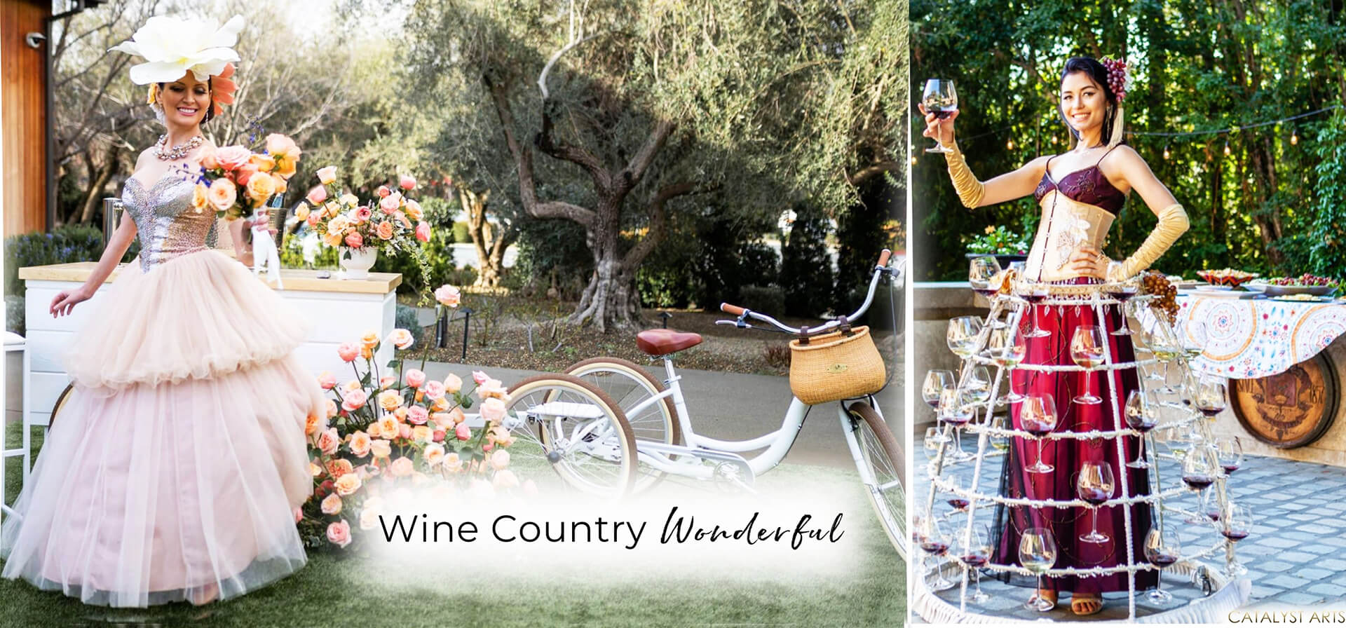 Wonderful Wine Country Wedding Entertainment & Experiences by Catalyst Arts. Photo on left Duy Hoy 