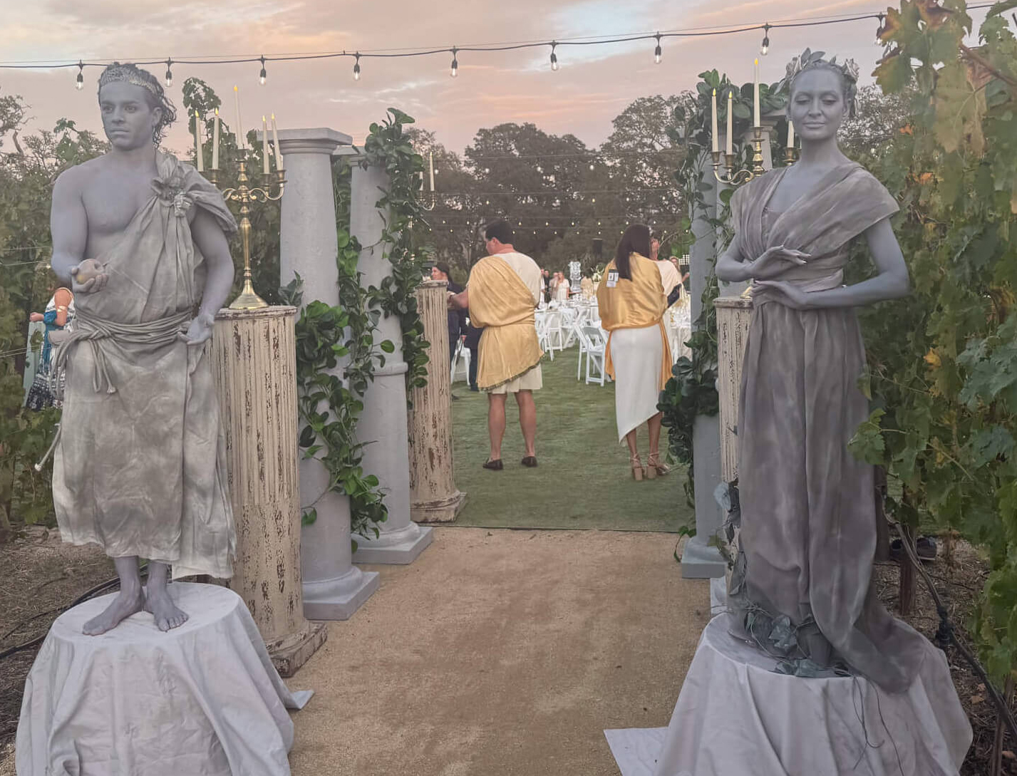 classical Greek Living Statues - grey greek god & goddess body painted statues in California by Catalyst Arts