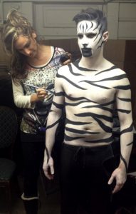 Audette Painting Zebra Stripes on Model