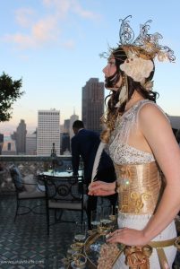 golden champagne skirt on the penthouse balcony- www.catalystarts.com