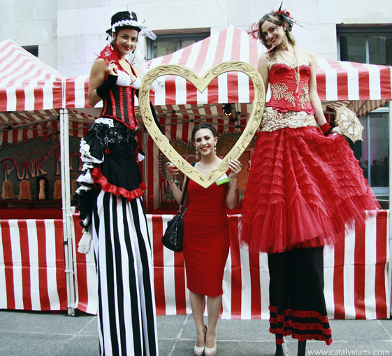 catalyst arts stilt walkers circus themed stilts at gala in san francisco