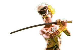 Body PAinted Model Holding a Sword