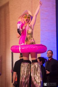 silly Tropical pool party Stilt Walker by Catalyst Arts Entertainment SF