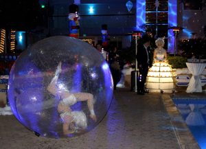 Catalyst Arts Contortionist and Champagne Skirt in Winter Wonderland Theme