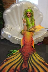 Mermaid on Shell throne- bookable by Catalyst Arts Entertainment