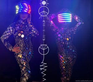 Futuristic LED Helmet Mirror Suit Dancer by Catalyst Arts