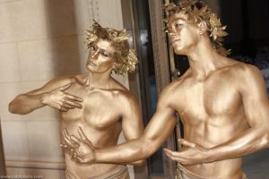 Gold Greek Roman Living Statues- gold body painted statues by Catalyst Arts Entertainment California