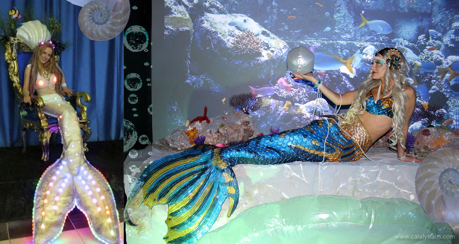 Swimming Mermaid + Mermaid on a throne- by Catalyst Arts Entertainment SF California