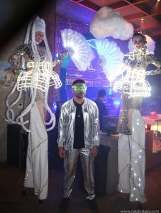 Futuristic Glow Stilt Walkers in California at VIP Party in San Francisco- by Catalyst Arts