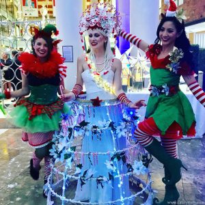 Christmas Elves & Candycane Champagne Skirt by Catalyst Arts Entertainment in San Francisco, CA at Holiday Party