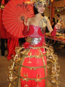 Red and gold Themed Champagne Skirt