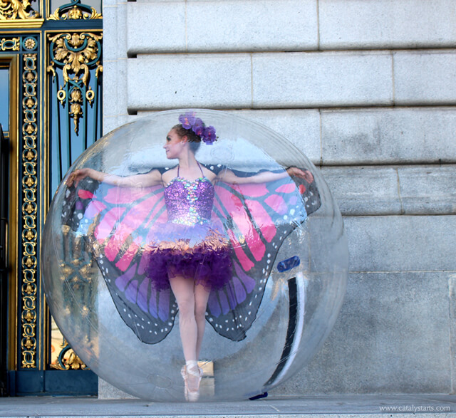 Butterfly ballerina in Bubble at San Francisco Gala- Catalyst Arts