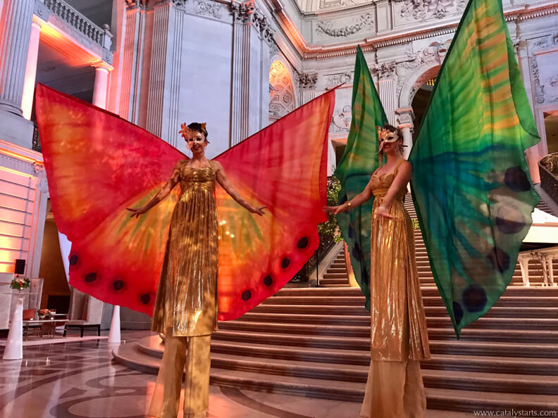 Silk wing Butterfly Stilt Walkers at San Francisco Gala- Catalyst Arts