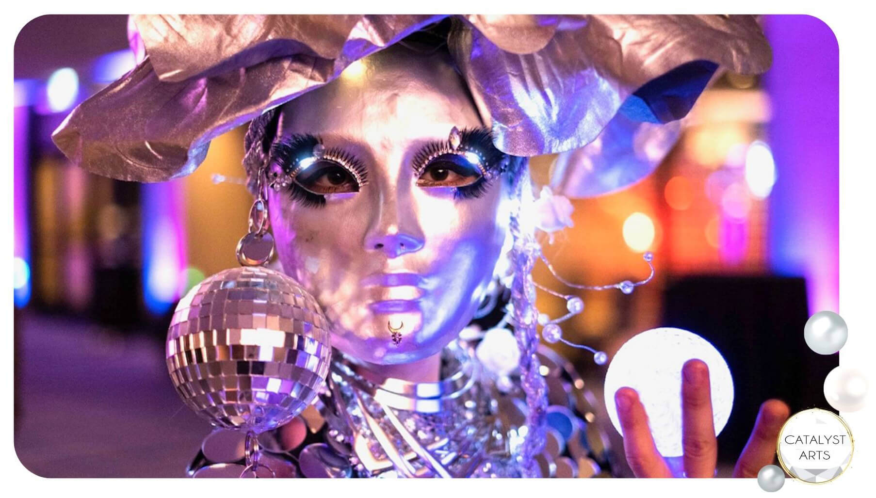 Futuristic Disco Mirror Mask Dancer by Catalyst Arts Elevated Entertainment in California