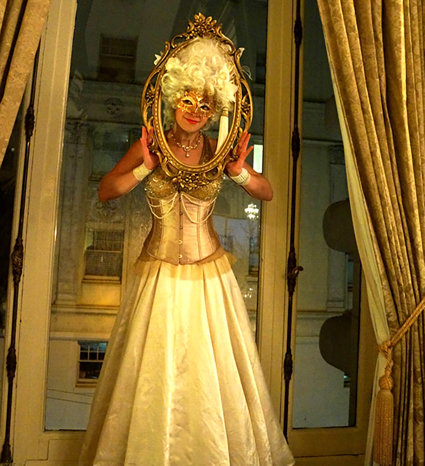 Golden Versailles Venetian Edwardian Victorian inspired performer by Catalyst Arts in California 