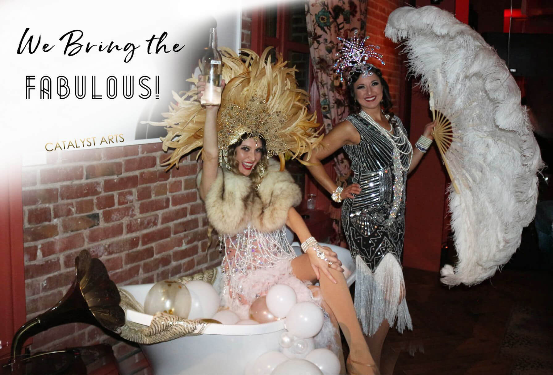 We bring the Fabulous to Gatsby & 20's themed events in California + Bathtub specialty prop vignette for events 