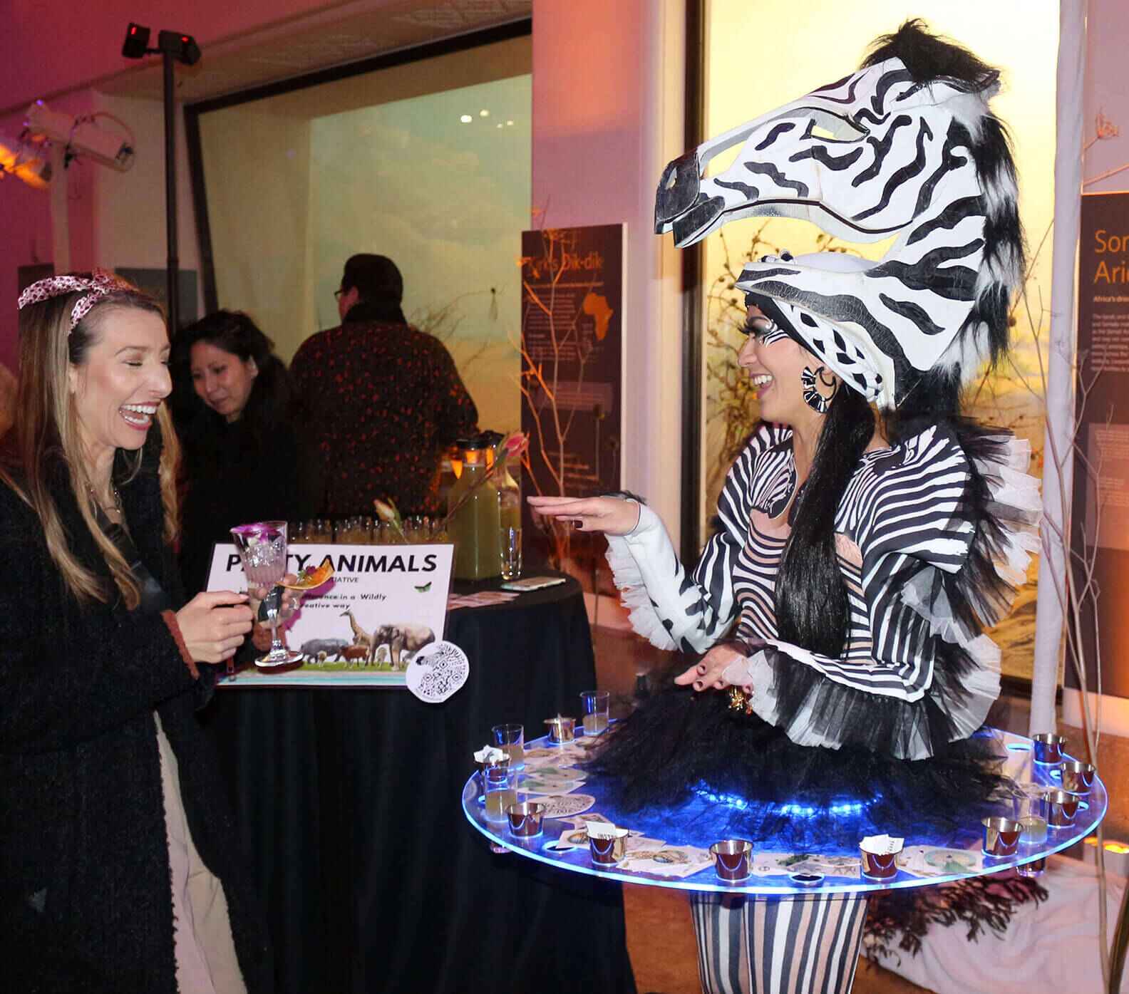 Zebra Skirt Hostess Entertaining Guests