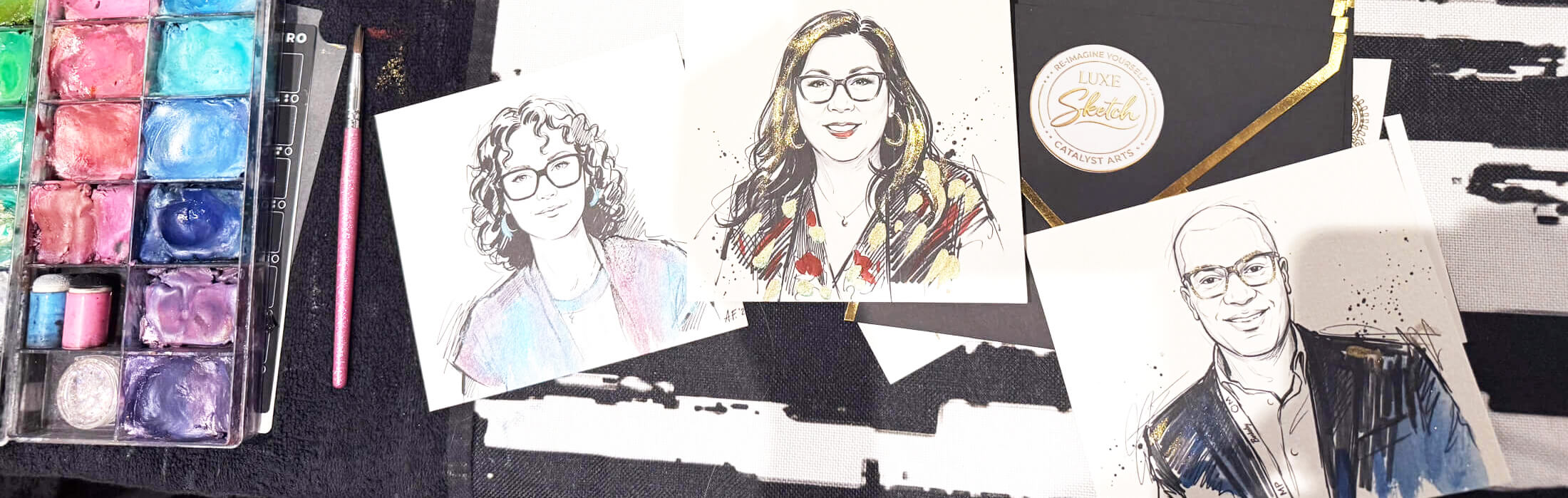 Luxe Sketch digital fashion sketches with AI + Live artists by Catalyst Arts 