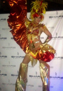 Golden Showgirl stiltwalker