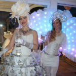 Two White Party Performers- Champagne Skirt & Led Feather Fan dancer