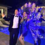 Blue LED Peacock dancer with guest - book Light Showgirls with Catalyst Arts