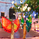 Two silk wing butterfly stilt walkers at Dignity Health Gala at City Hall San Francisco