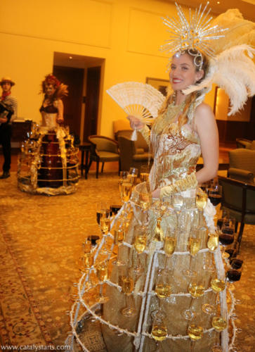 Gold Showgirl Champagne Skirt & wine dress by Catalyst Arts