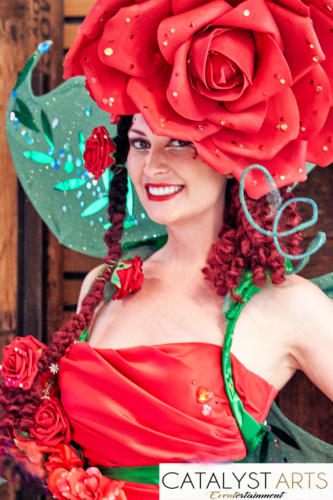 Red Rose Bella Rosa Character Model, Hostess, Showgirl Performer created & booked by Catalyst Arts Entertainment in California